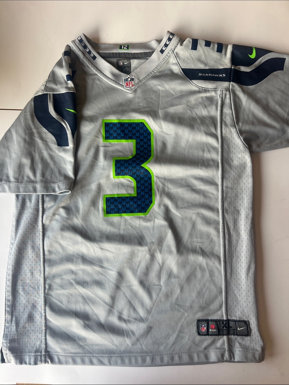 Nike Gray & Navy Seahawks #3 Jersey with Neon Green Trim